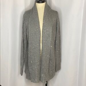 Olivia Sky Metallic Gray Knit Open Front S…